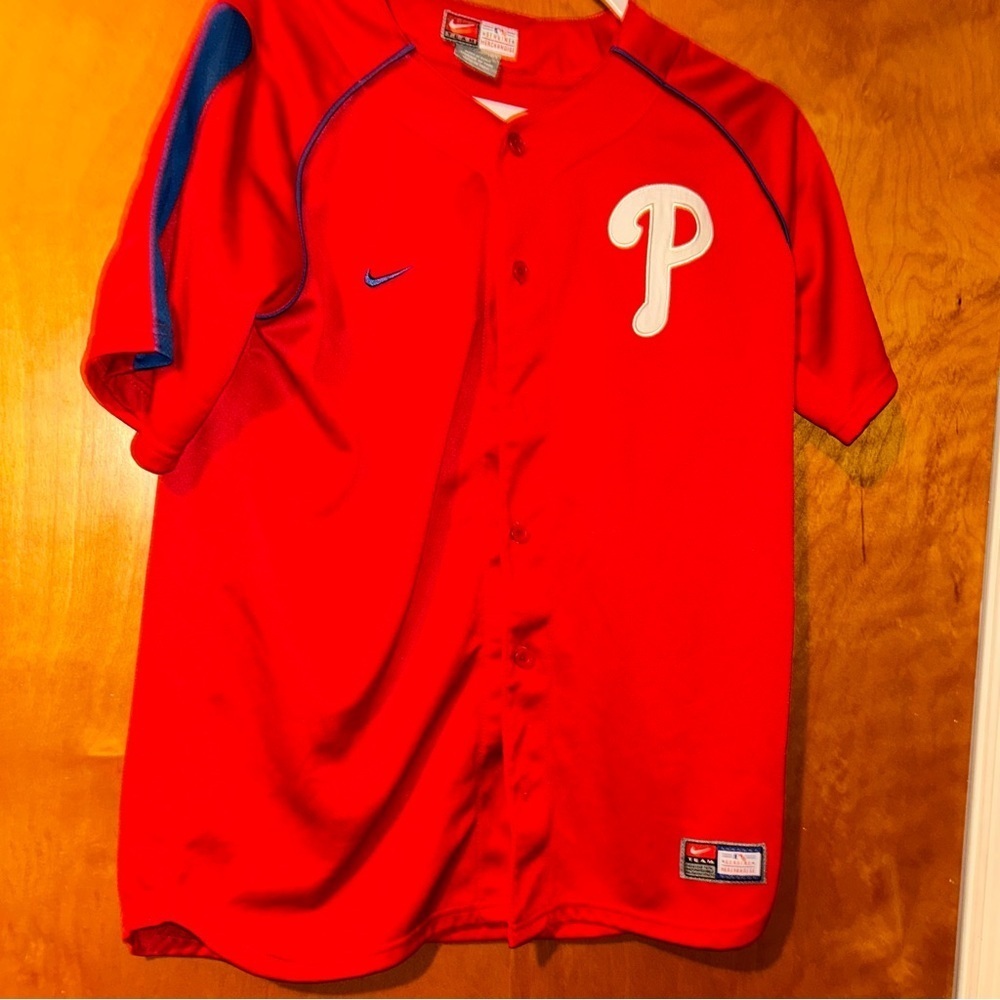Youth kids MLB Philadelphia Phillies red nike jersey top size Large L 16/18